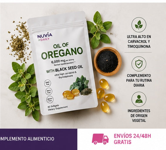 Aceite de orégano + aceite de semilla negra | Fórmula práctica en cápsulas blandas