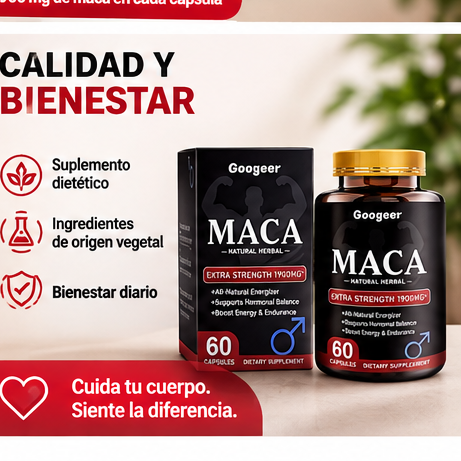 Maca Extra Strength 1900 mg | 60 Cápsulas | Vitalidad y Energía