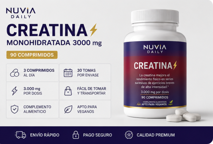 Creatina Monohidratada 3000 mg | 90 Comprimidos | Fuerza y Rendimiento