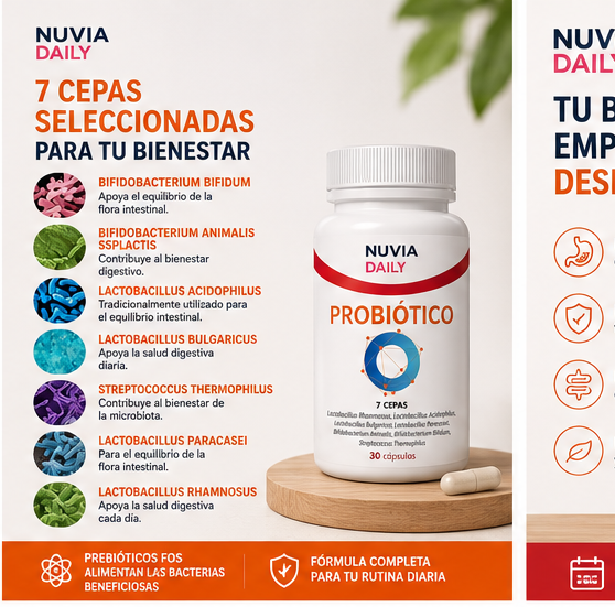 Probiótico 30 Cápsulas con 7 Cepas Bacterianas + FOS | Bienestar Digestivo