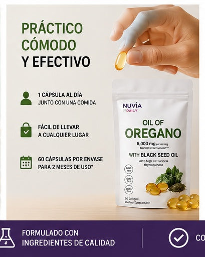 Aceite de orégano + aceite de semilla negra | Fórmula práctica en cápsulas blandas